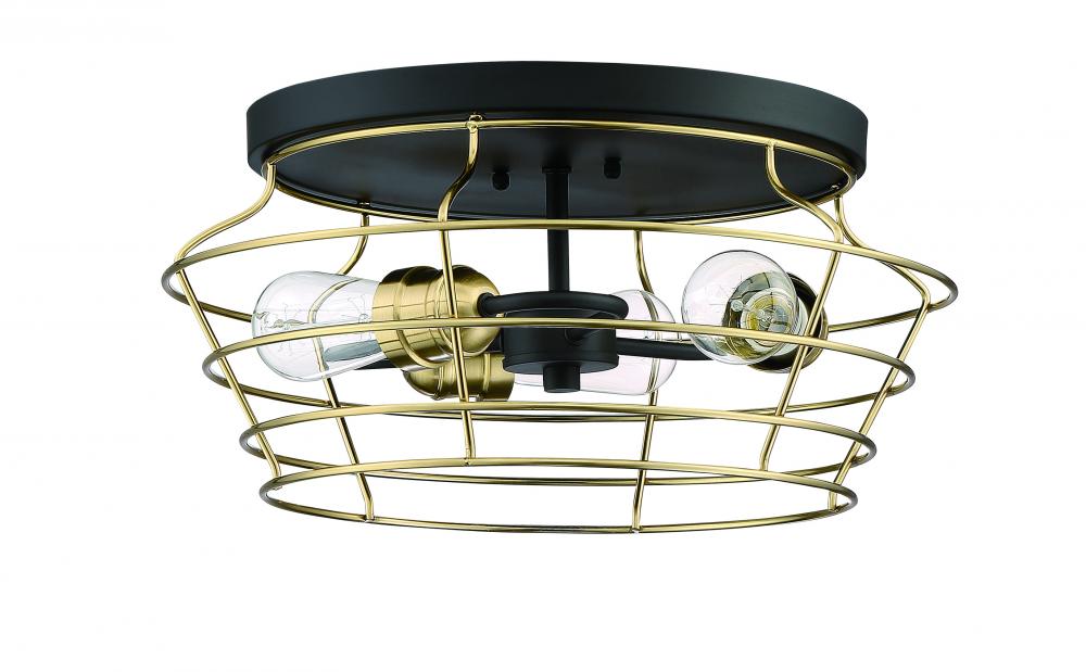 Thatcher 3 Light Flushmount in Flat Black/Satin Brass