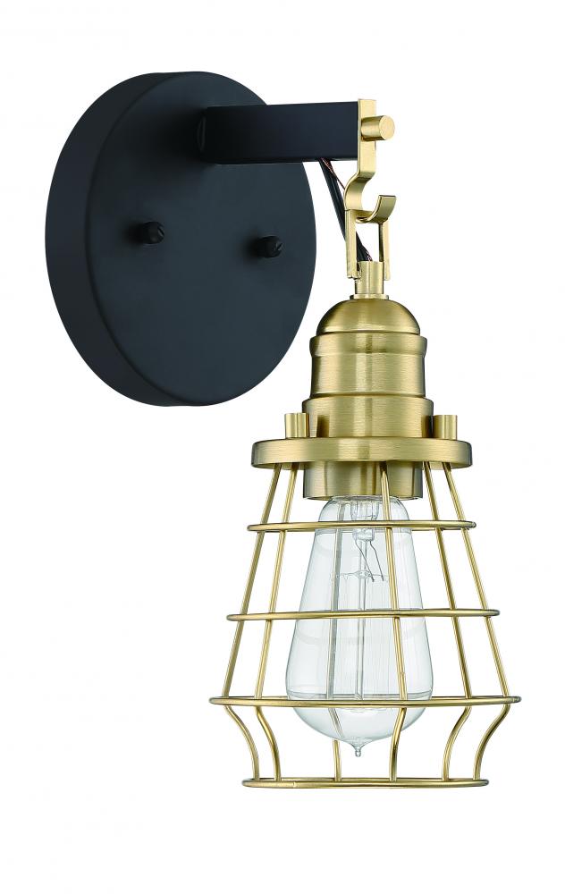 Thatcher 1 Light Wall Sconce in Flat Black/Satin Brass