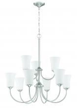 Craftmade 50429-BNK-WG - Gwyneth 9 Light Chandelier in Brushed Polished Nickel (White Glass)