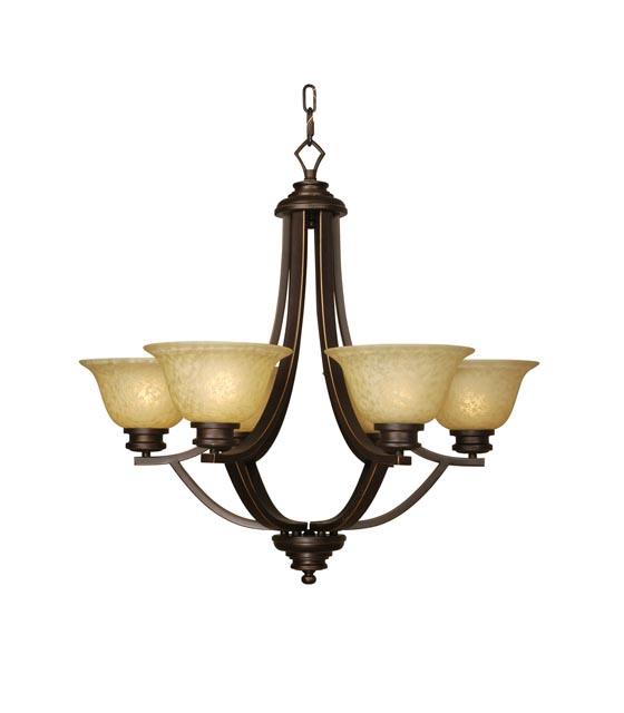 Six Light Oil Rubbed Bronze/glass Down Chandelier