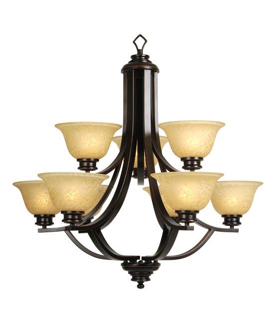 Nine Light Oil Rubbed Bronze/glass Down Chandelier