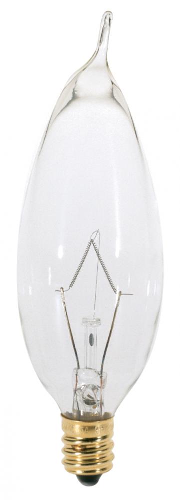 25 Watt CA8 Incandescent; Clear; 2500 Average rated hours; 210 Lumens; Candelabra base; 130 Volt