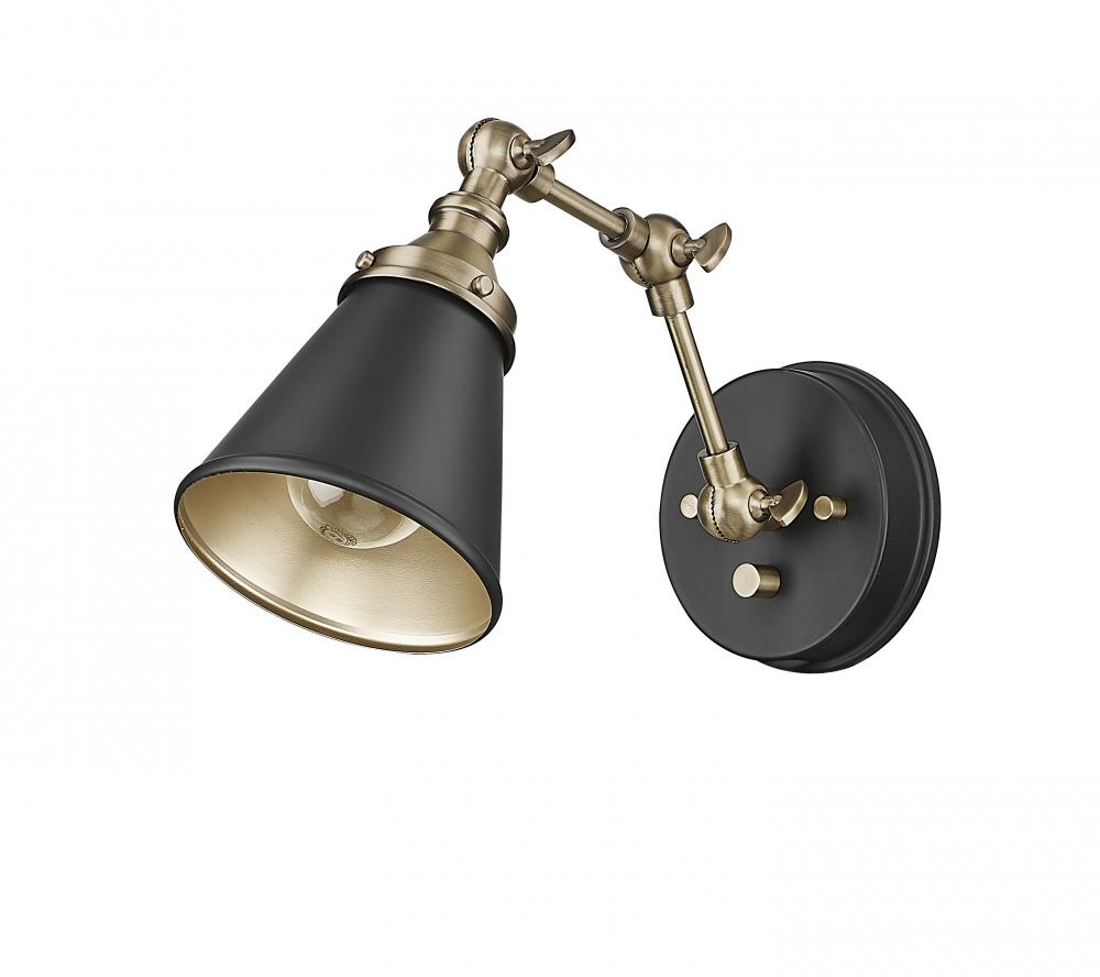 Edith 1-Light Swing Arm Sconce Light Matte Black/Vintage Brass