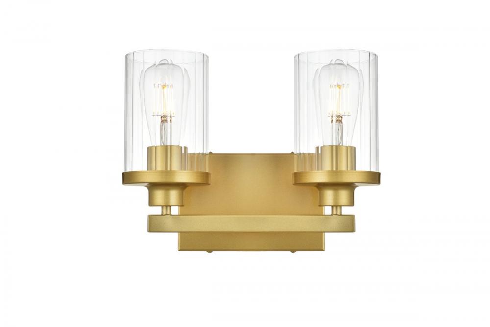 Saanvi 2 Light Brass and Clear Bath Sconce