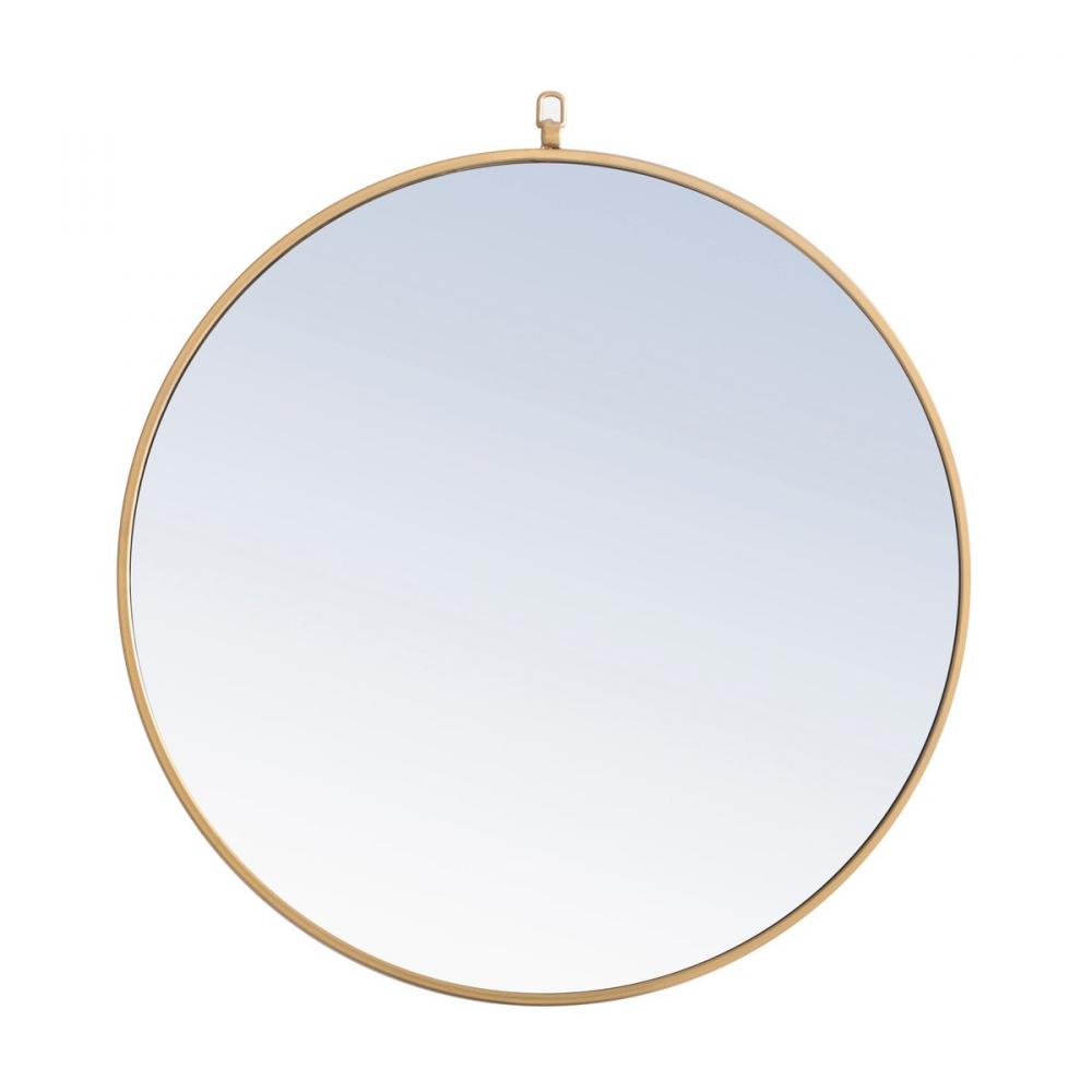 Metal Frame Round Mirror with Decorative Hook 28 Inch Brass Finish