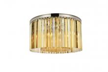 Elegant 1208F26PN-GT/RC - Sydney 8 Light Polished Nickel Flush Mount Golden Teak (Smoky) Royal Cut Crystal