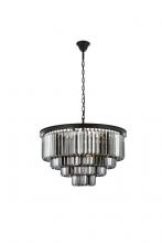 Elegant 1231D32MB-SS/RC - Sydney 17 Light Matte Black Chandelier Silver Shade (Grey) Royal Cut Crystal