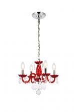 Elegant V7804D15RD/RC - Rococo 4 Light Red Pendant Bordeaux(Red) Royal Cut Crystal