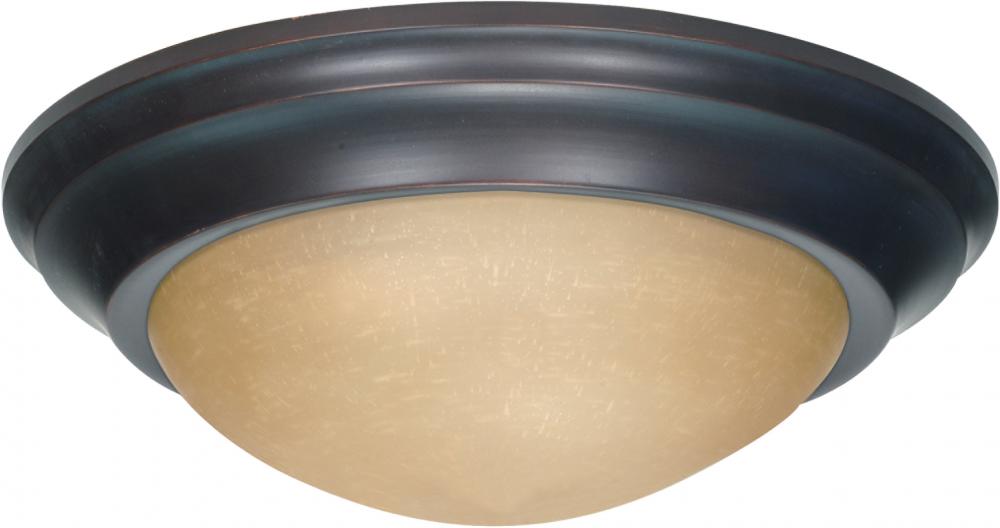 2-Light Twist & Lock Dome Large Flush Mount Ceiling Light in Mahogany Bronze Finish with Champagne