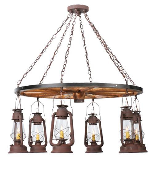 40"W Miners Lantern 6 LT Wagon Wheel Chandelier