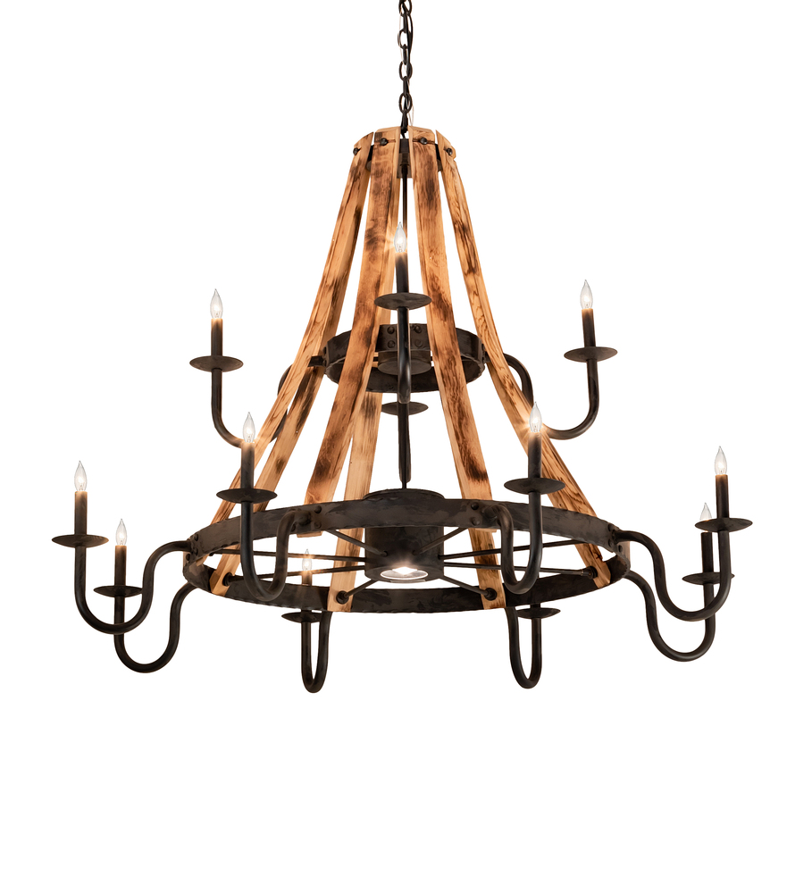 54" Wide Barrel Stave Madera 12 Light Chandelier