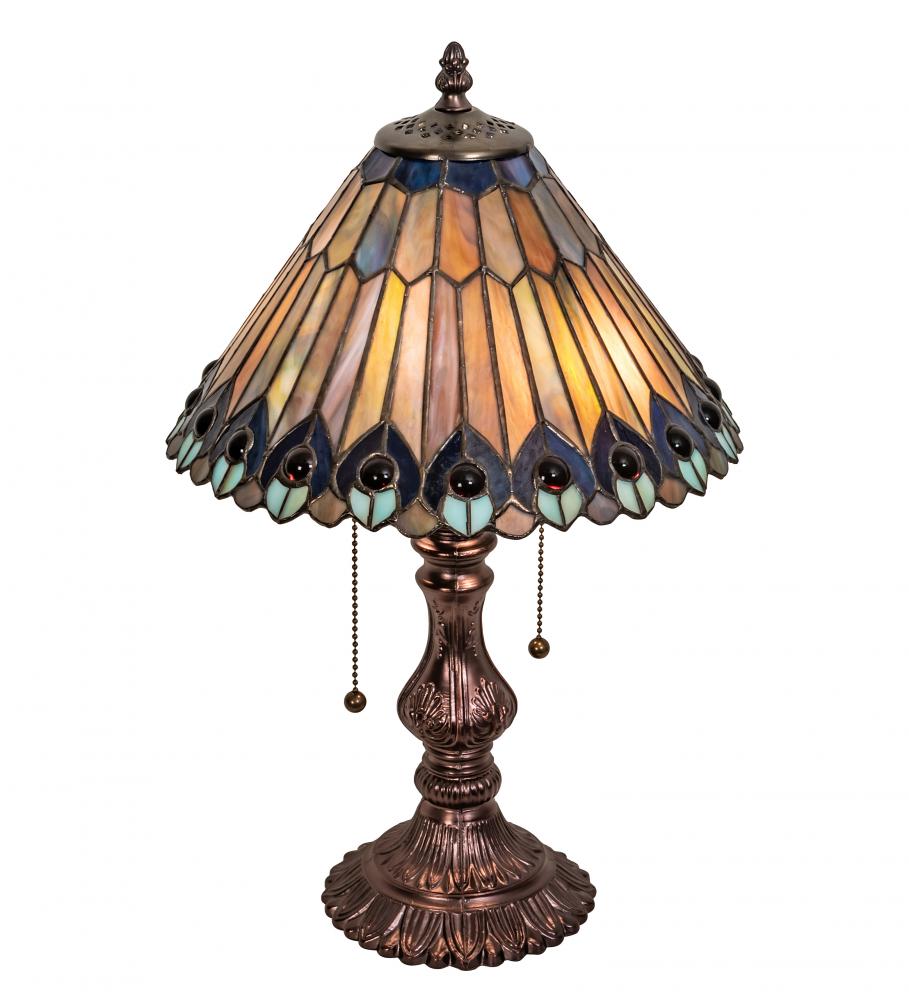 19" High Tiffany Jeweled Peacock Accent Lamp