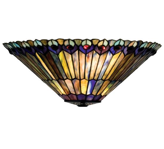 17"W Tiffany Jeweled Peacock Wall Sconce