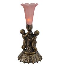 Meyda White 12522 - 12" High Pink Pond Lily Twin Cherub Mini Lamp