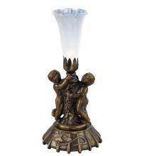 Meyda White 12989 - 12" High White Pond Lily Twin Cherub Mini Lamp