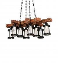 Meyda White 237422 - 42" Long Wood Beam 8 Light Chandelier