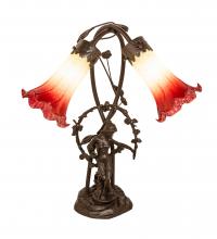 Meyda White 251671 - 17" High Seafoam/Cranberry Tiffany Pond Lily 2 Light Trellis Girl Accent Lamp