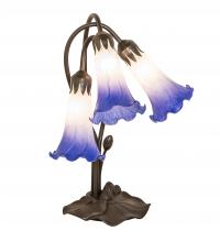 Meyda White 251859 - 16" High Blue/White Pond Lily Tiffany Pond Lily 3 Light Accent Lamp